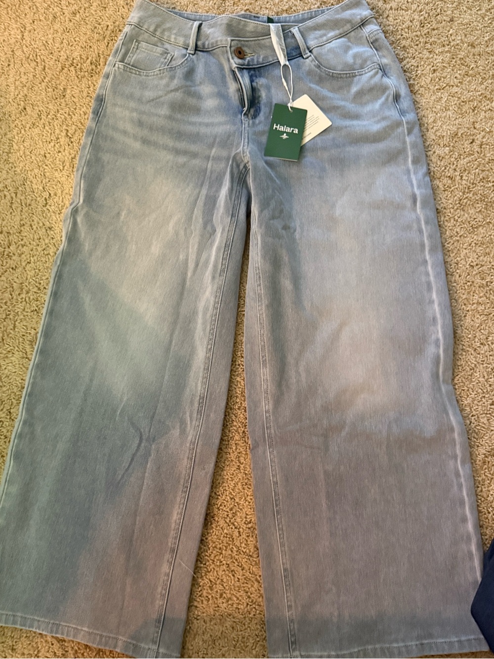 HALARA Light Blue Wide Leg Jeans with Zipper Pockets